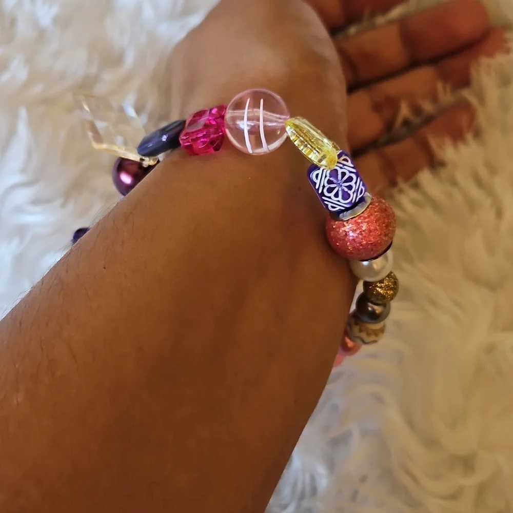 Handmade Bag Charm Accessory Colorful Beaded Bracelet stretchy kid's jewelry 4